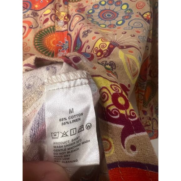 Mens Vintage Retro 70s Style Shirt Slim Pockets Cotton Linen Medium - Picture 6 of 6